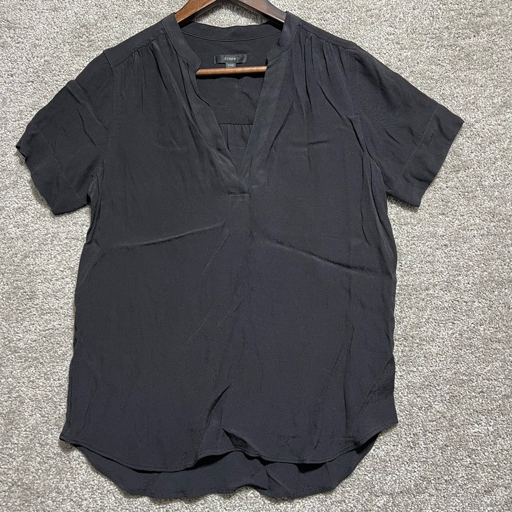J. Crew Woman’s Black Short Sleeve Viscose Blouse Top Size XXS